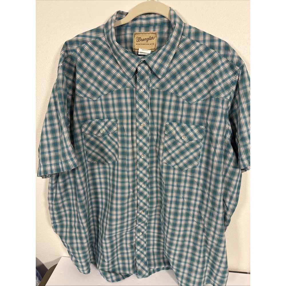 Wrangler Shirt Mens 3XL Green Plaid Cotton/Poly S/S Button Up Work Casual G1